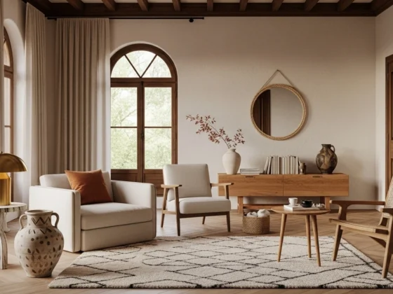 Hero image showing a modern European interior design that blends Scandinavian minimalism, Mediterranean warmth, and Moroccan textures — symbolizing cultural diversity in 2025 design trends.